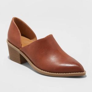 Faux Leather Rylie Heeled Open Bootie Cognac